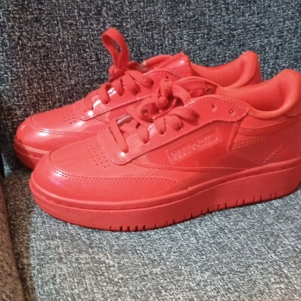 Reebok Cardi B Red Glossy Sneakers with Platform Sole